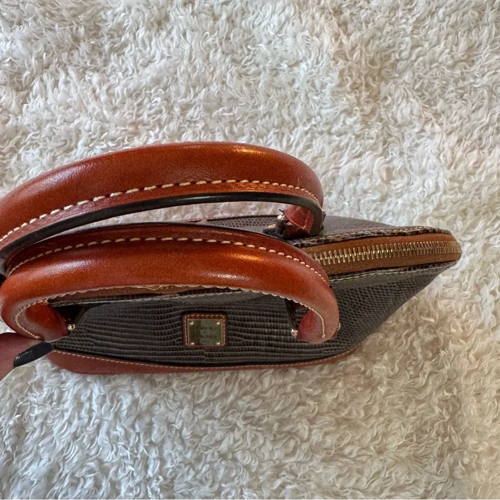 Dooney & Bourke Lizard Embossed Leather Domed Satchel | Brown Leather W/Strap - Picture 10 of 16